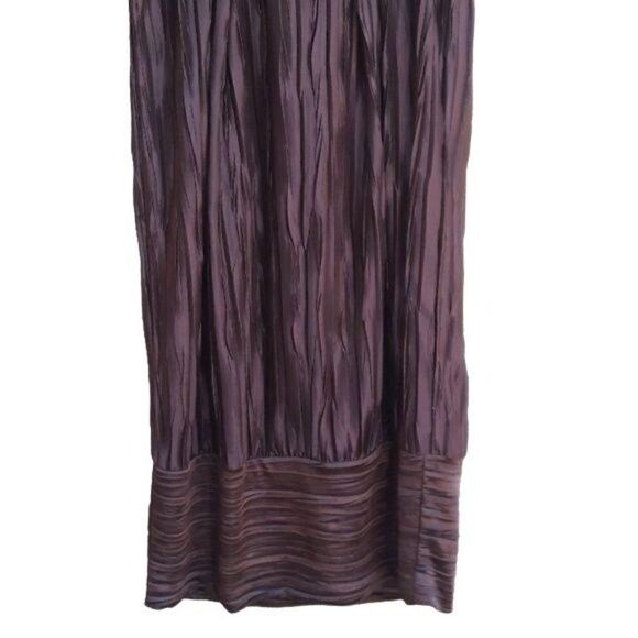 Vtg 90s Mini Dress Accordion Crinkle Pleat Empire Knot Flapper Chocolate Sz M - Picture 7 of 8